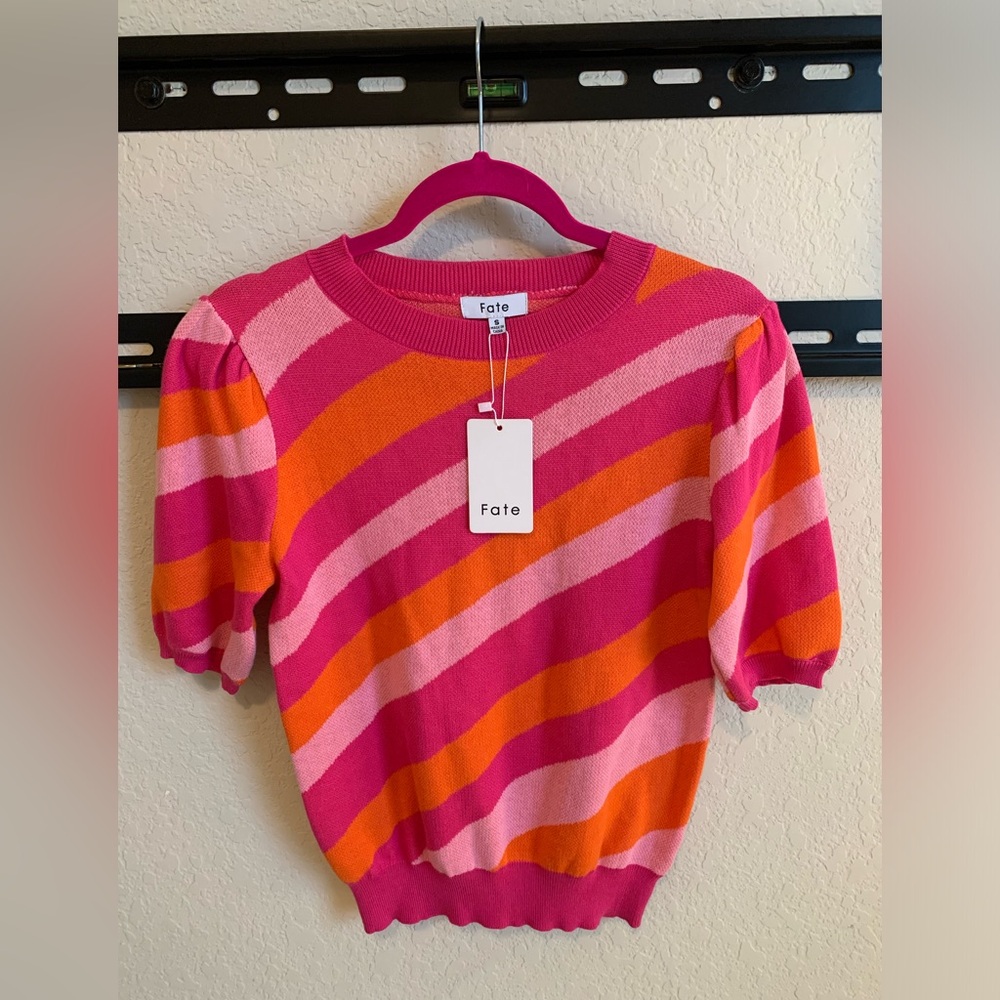 Fate Pink, Hot Pink & Orange Striped Knit Top - Picture 2 of 16